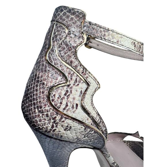 MIU MIU PYTHON LEATHER WOOD PLATFORM HIGH HEEL SHOES SIZE 37 ROCCI PLATINO BROWN - Picture 7 of 10